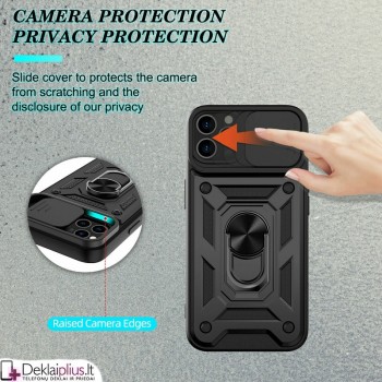5in1 smūgiams atsparus dėklas su žiedu ir kameros apsauga - juodas (Apple Iphone 13 Pro)